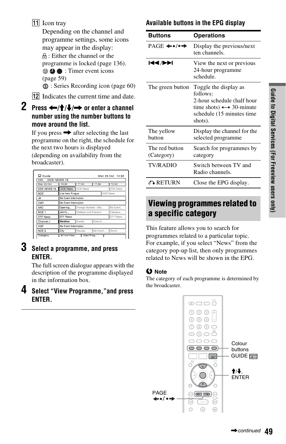 Viewing programmes related to a specific category | Sony RDR-HXD1065 User Manual | Page 49 / 172