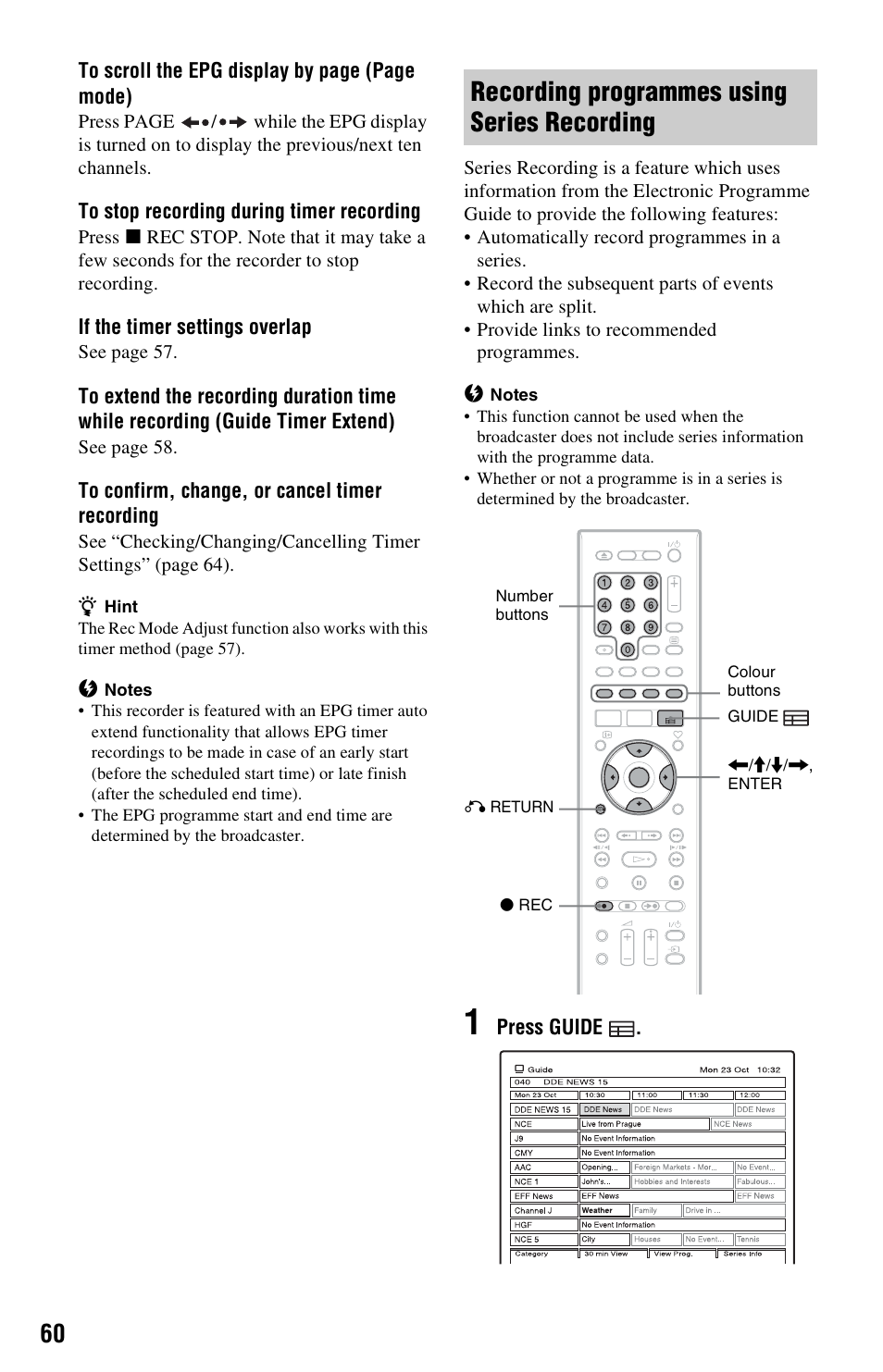 Recording programmes using series recording | Sony RDR-HXD1065 User Manual | Page 60 / 172