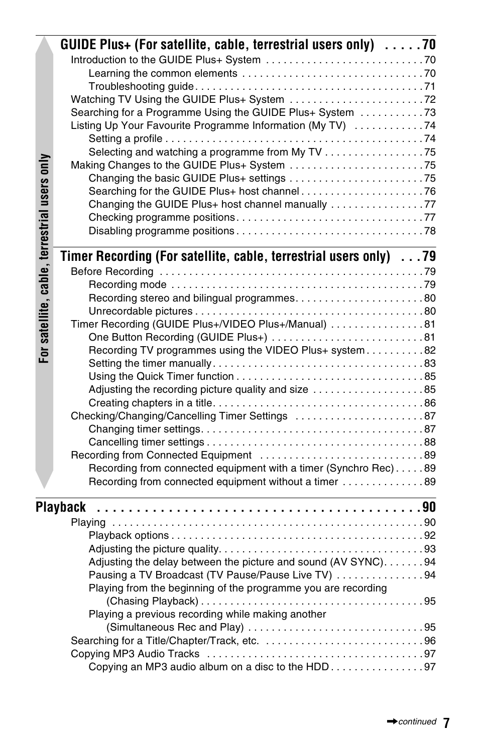 Playback | Sony RDR-HXD1065 User Manual | Page 7 / 172