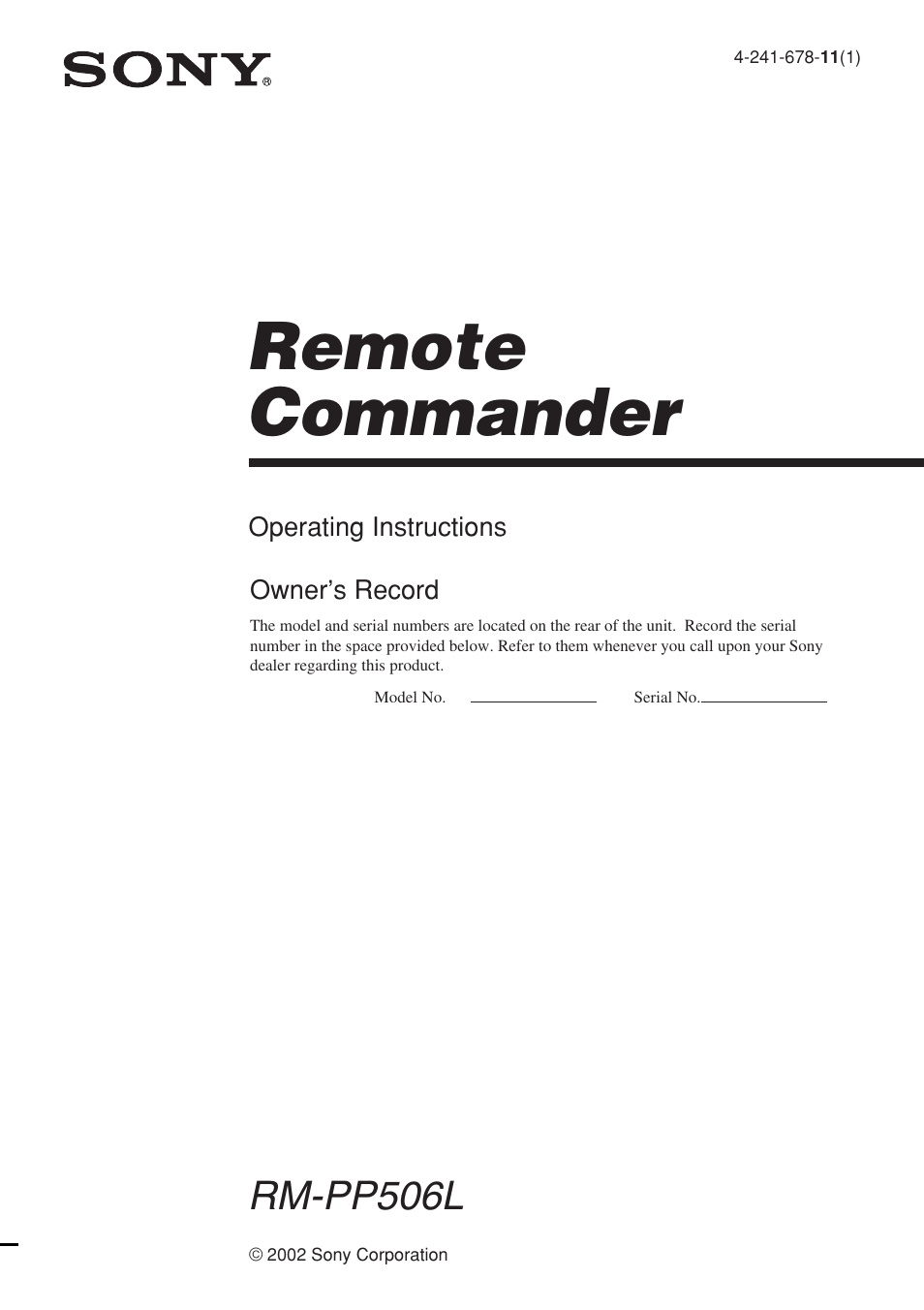 Sony RM-PP506L User Manual | 16 pages