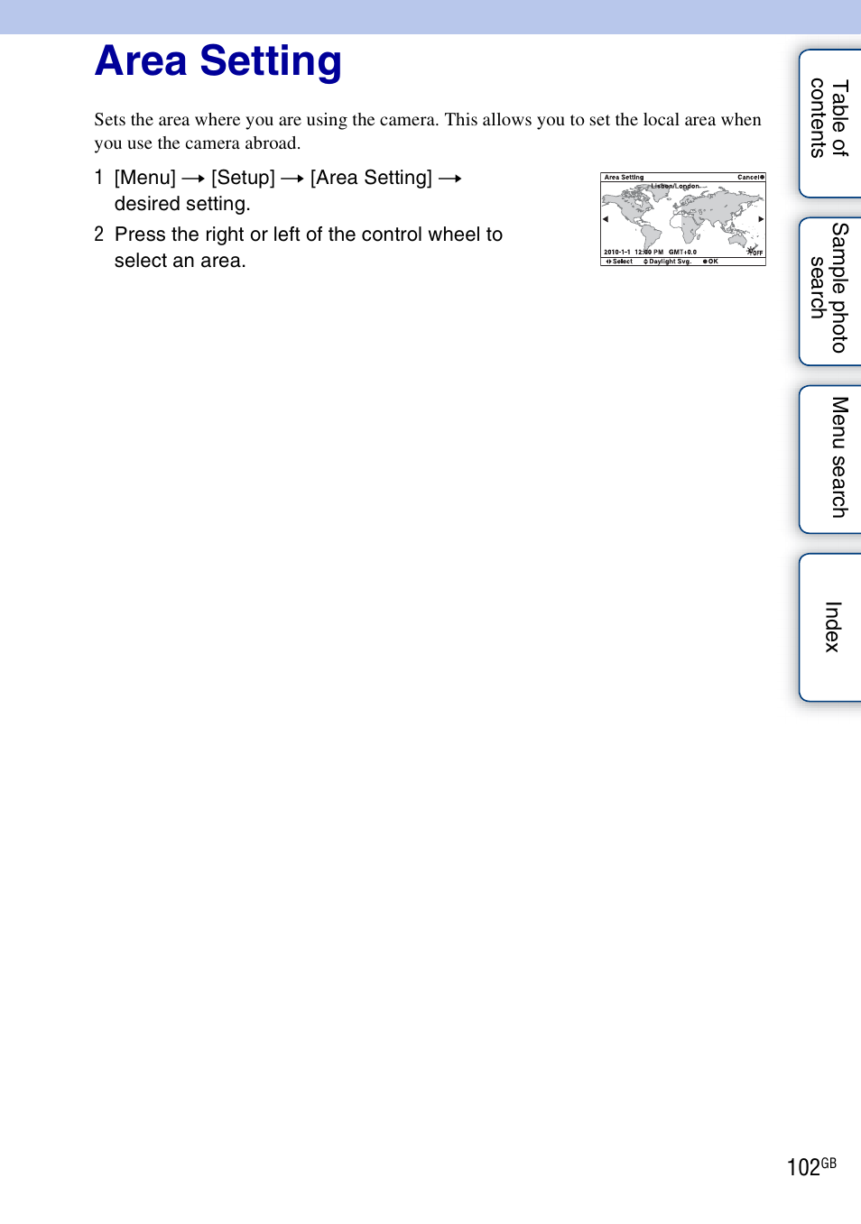 Area setting | Sony NEX-3 User Manual | Page 102 / 159