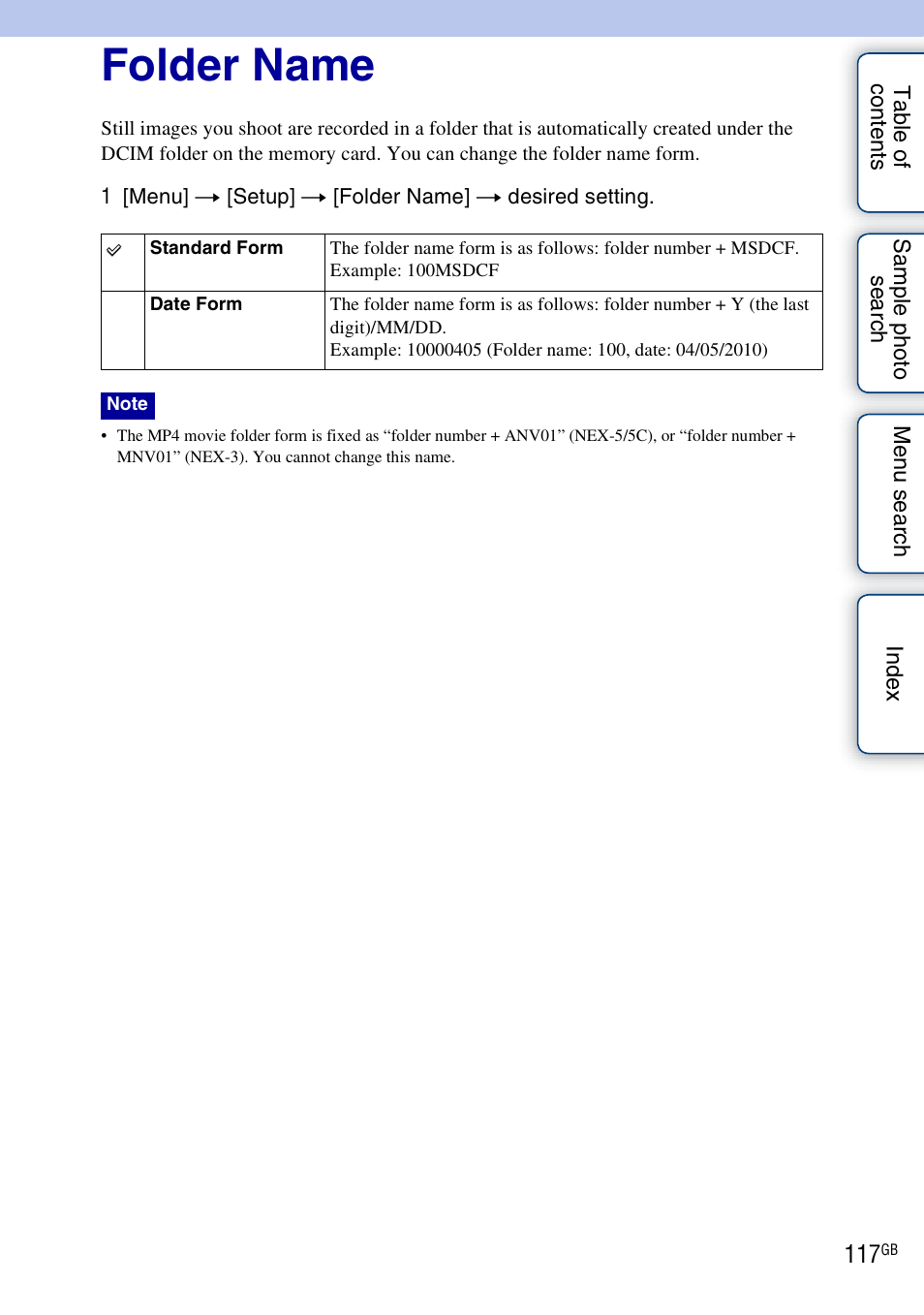 Folder name | Sony NEX-3 User Manual | Page 117 / 159
