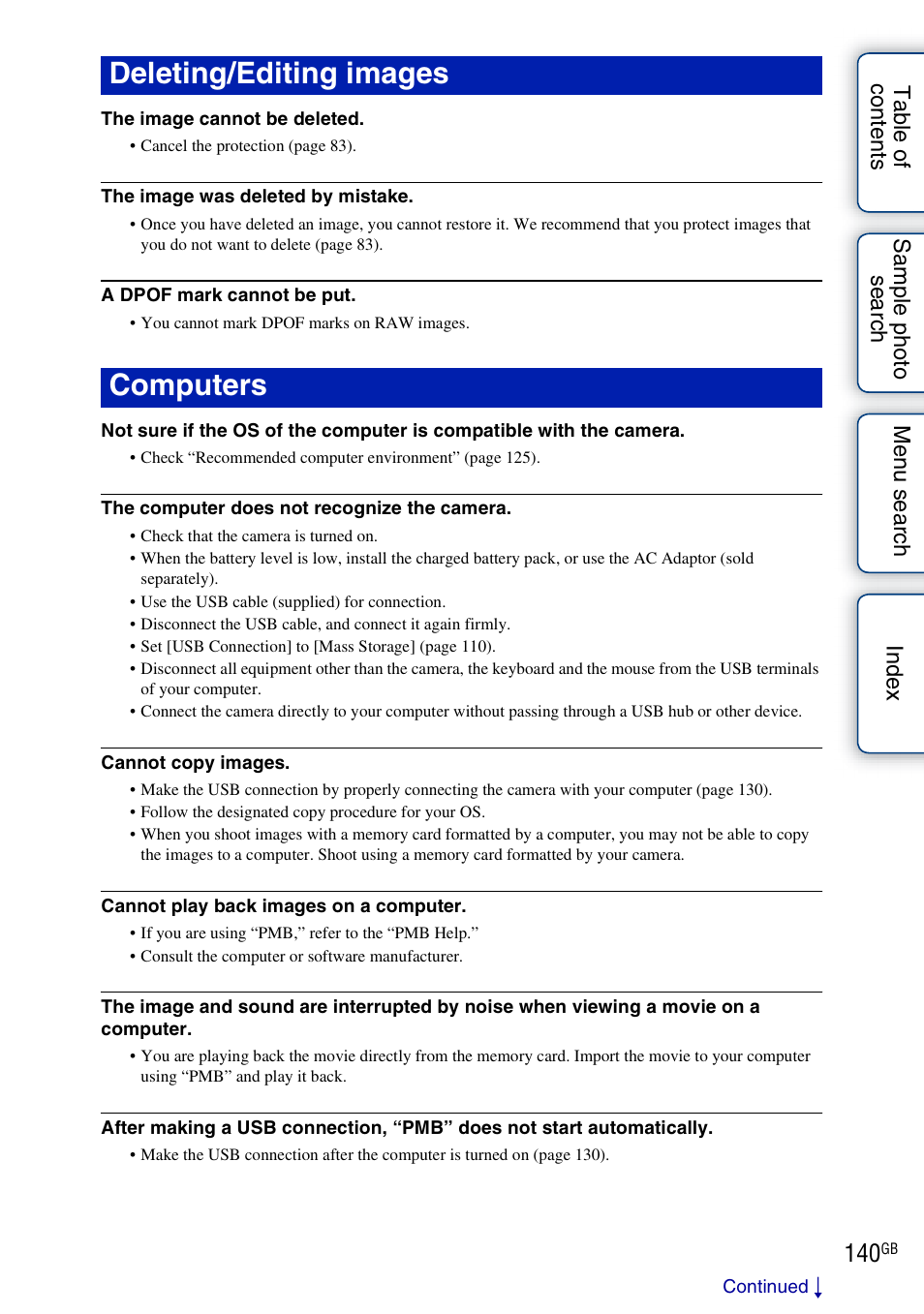 Deleting/editing images computers | Sony NEX-3 User Manual | Page 140 / 159