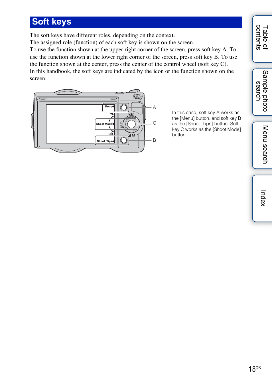 Ys (18), Soft keys | Sony NEX-3 User Manual | Page 18 / 159