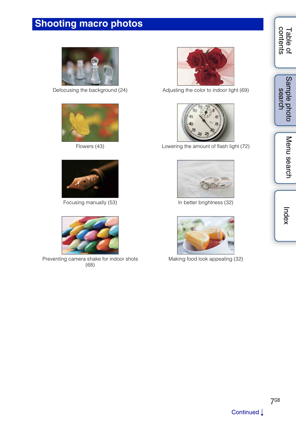 Shooting macro photos, E 7) | Sony NEX-3 User Manual | Page 7 / 159