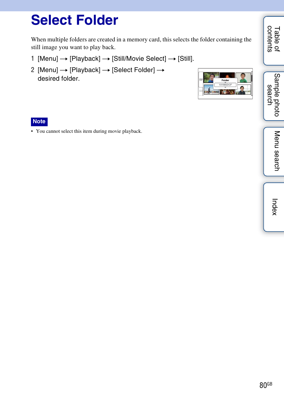 Select folder | Sony NEX-3 User Manual | Page 80 / 159