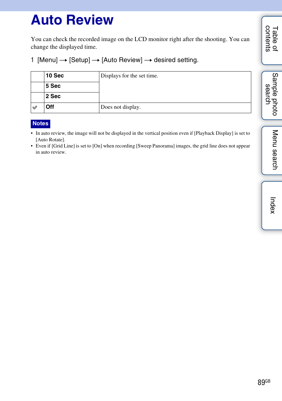 Auto review | Sony NEX-3 User Manual | Page 89 / 159