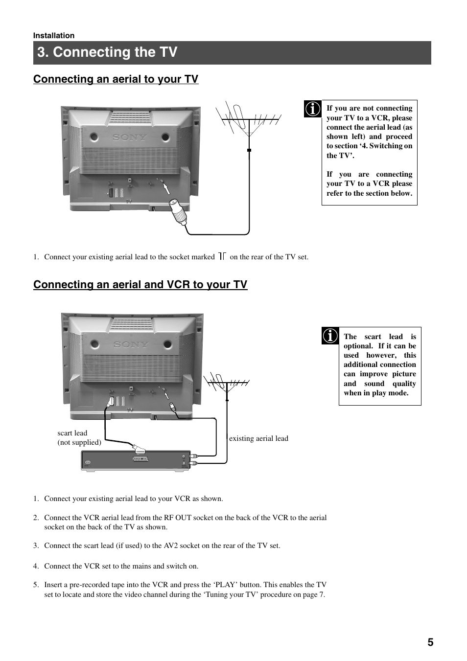 Connecting the tv | Sony KV-28FX65 U User Manual | Page 7 / 28