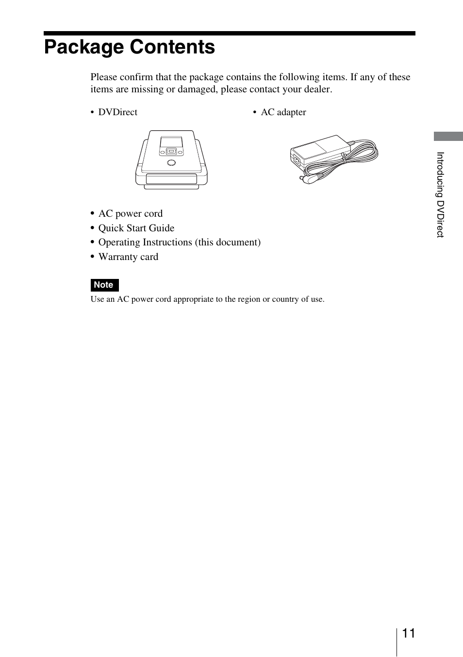 Package contents | Sony VRD-MC5 User Manual | Page 11 / 84