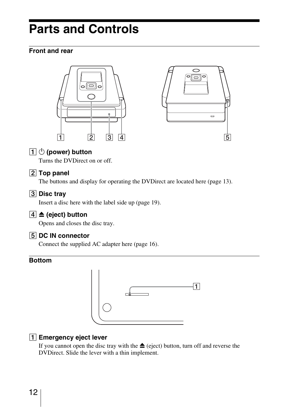 Parts and controls | Sony VRD-MC5 User Manual | Page 12 / 84