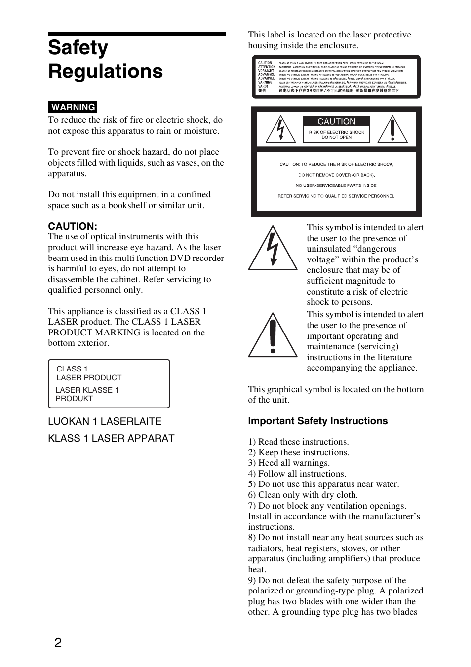 Safety regulations | Sony VRD-MC5 User Manual | Page 2 / 84