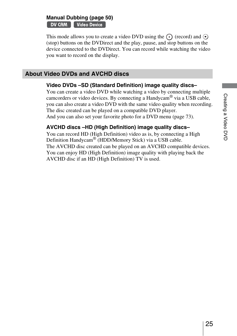 About video dvds and avchd discs | Sony VRD-MC5 User Manual | Page 25 / 84