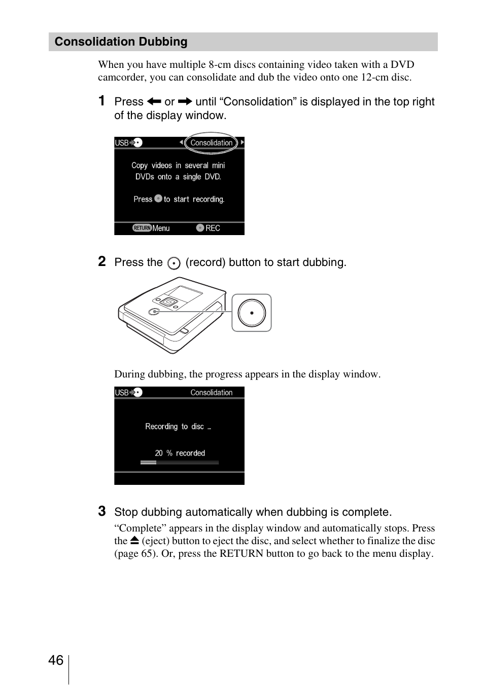 Consolidation dubbing | Sony VRD-MC5 User Manual | Page 46 / 84