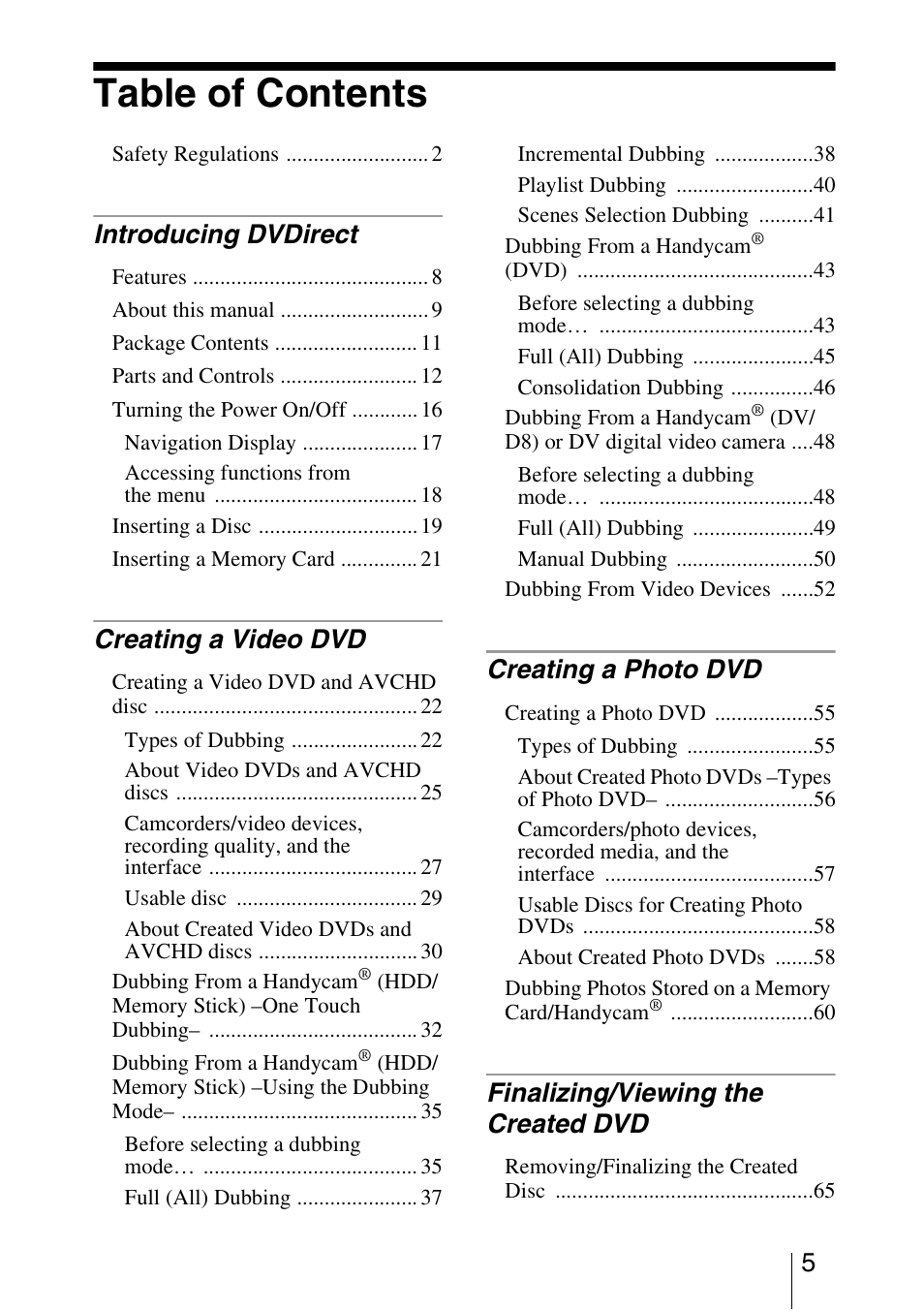 Sony VRD-MC5 User Manual | Page 5 / 84