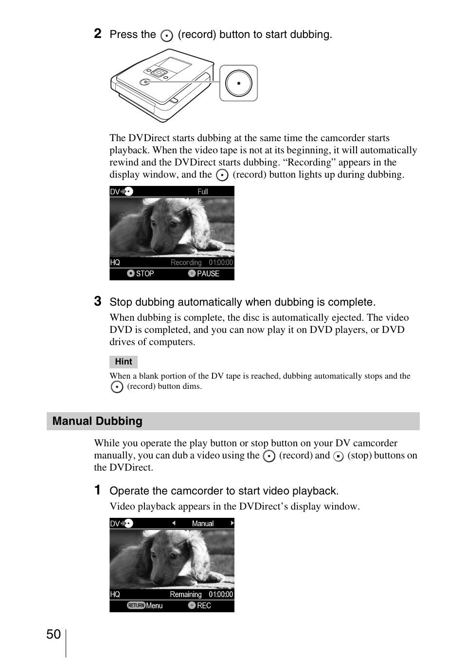 Manual dubbing | Sony VRD-MC5 User Manual | Page 50 / 84