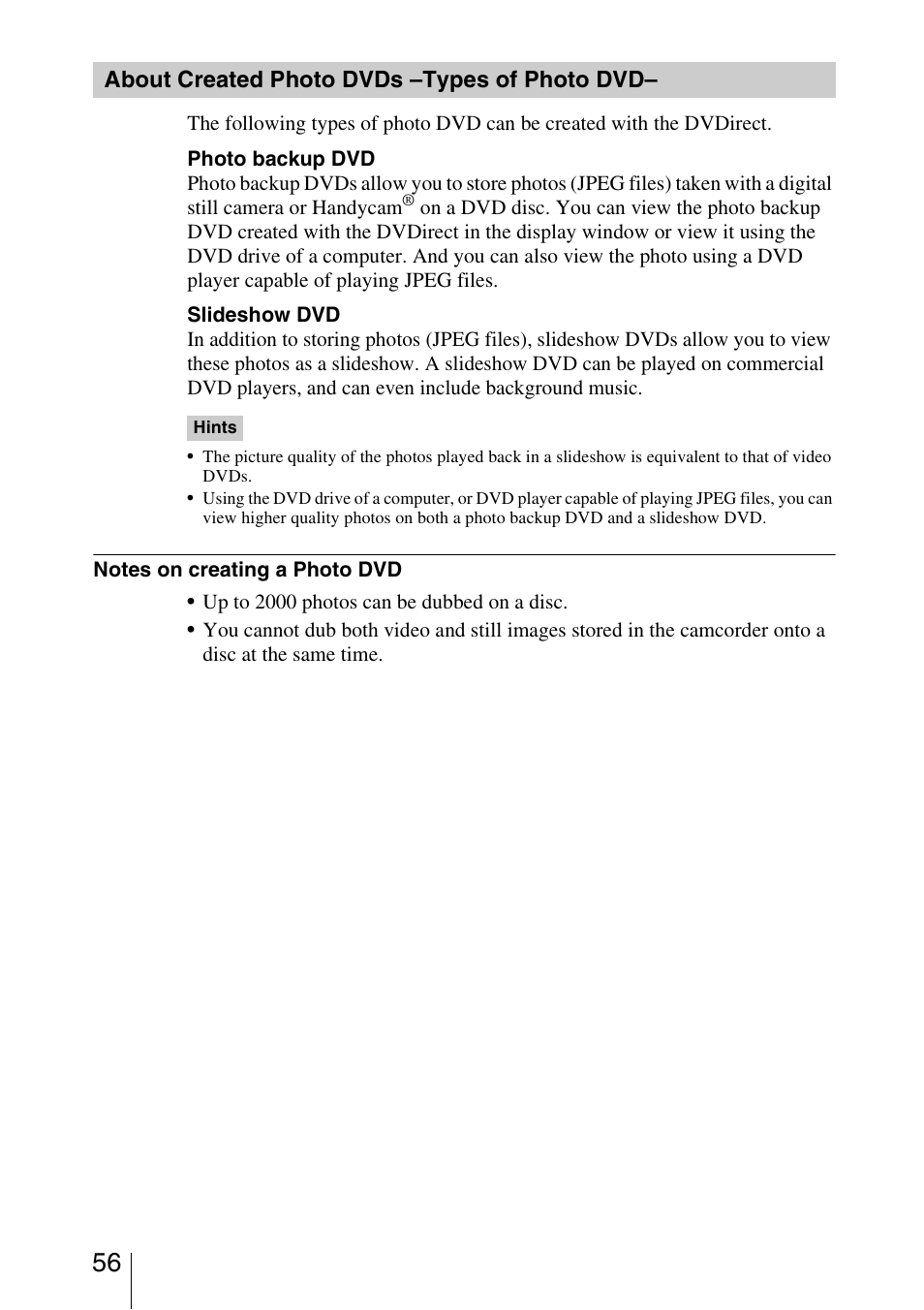 About created photo dvds -types of photo dvd, About created photo dvds –types of photo dvd | Sony VRD-MC5 User Manual | Page 56 / 84