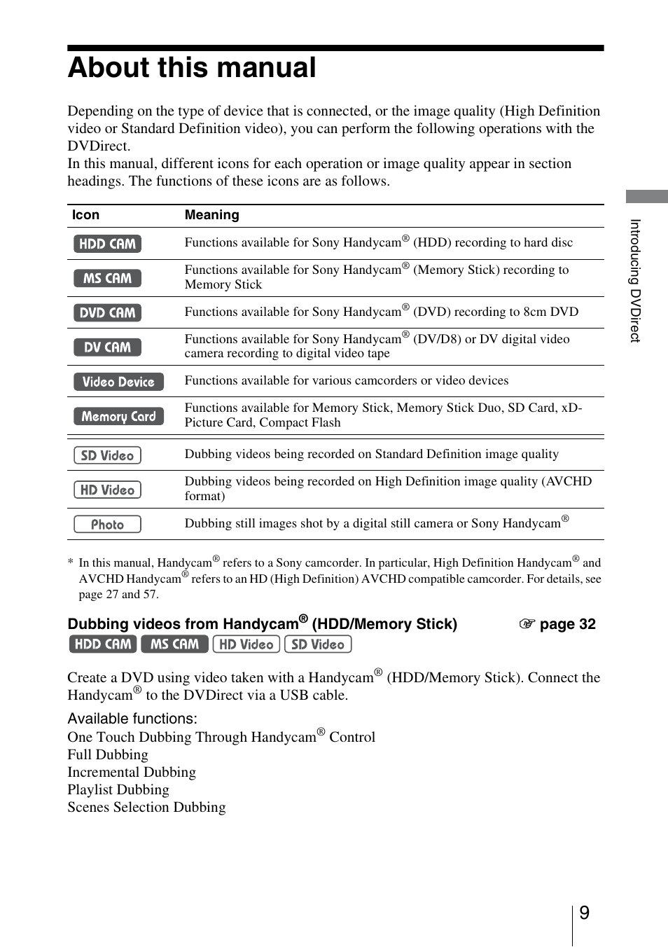 About this manual | Sony VRD-MC5 User Manual | Page 9 / 84