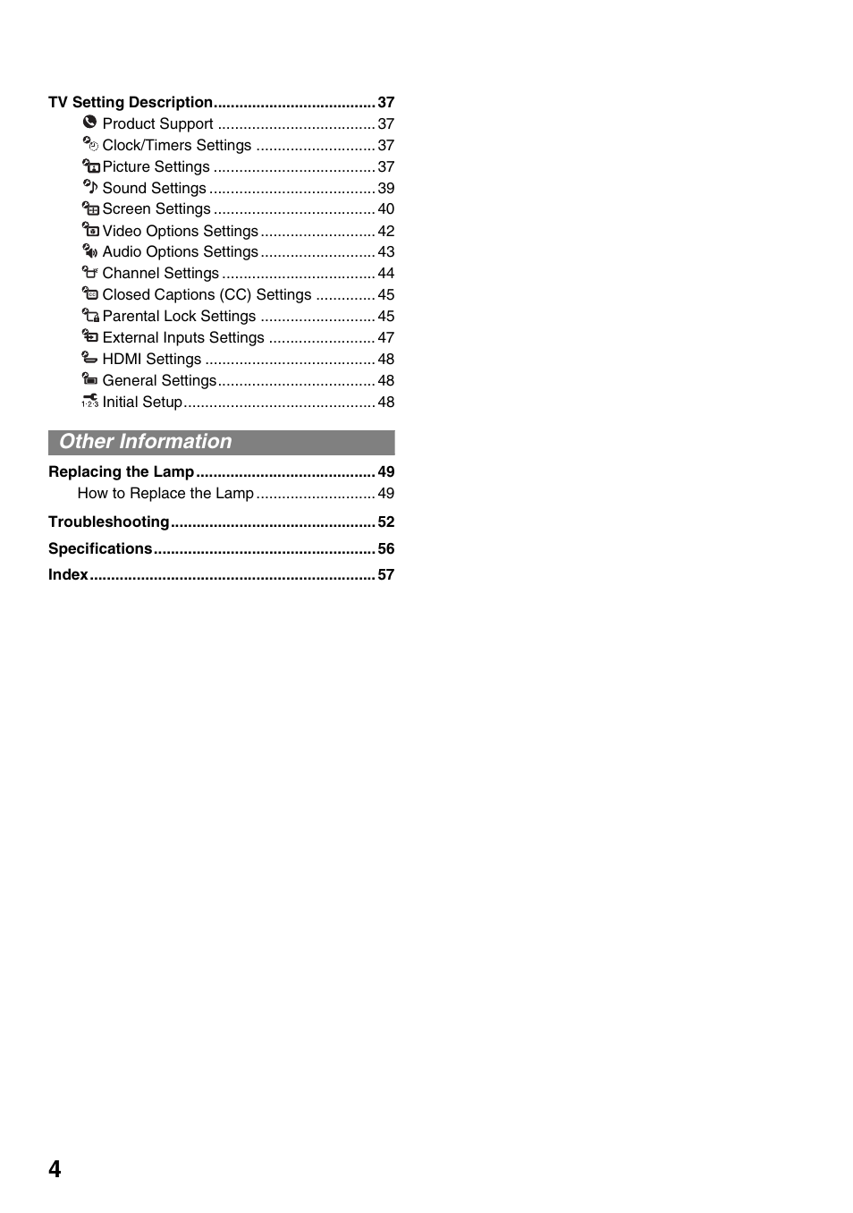 Other information | Sony KDS-Z60XBR5 User Manual | Page 4 / 59