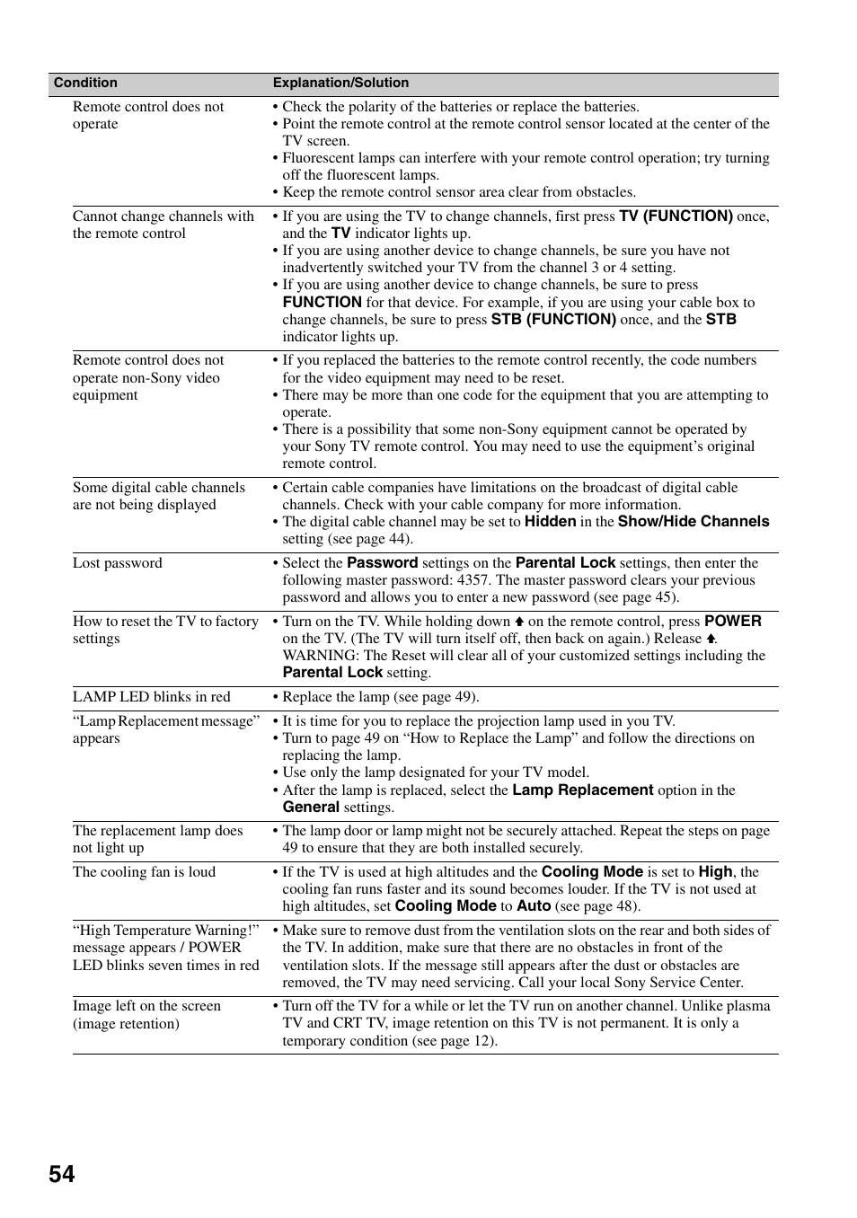 Sony KDS-Z60XBR5 User Manual | Page 54 / 59