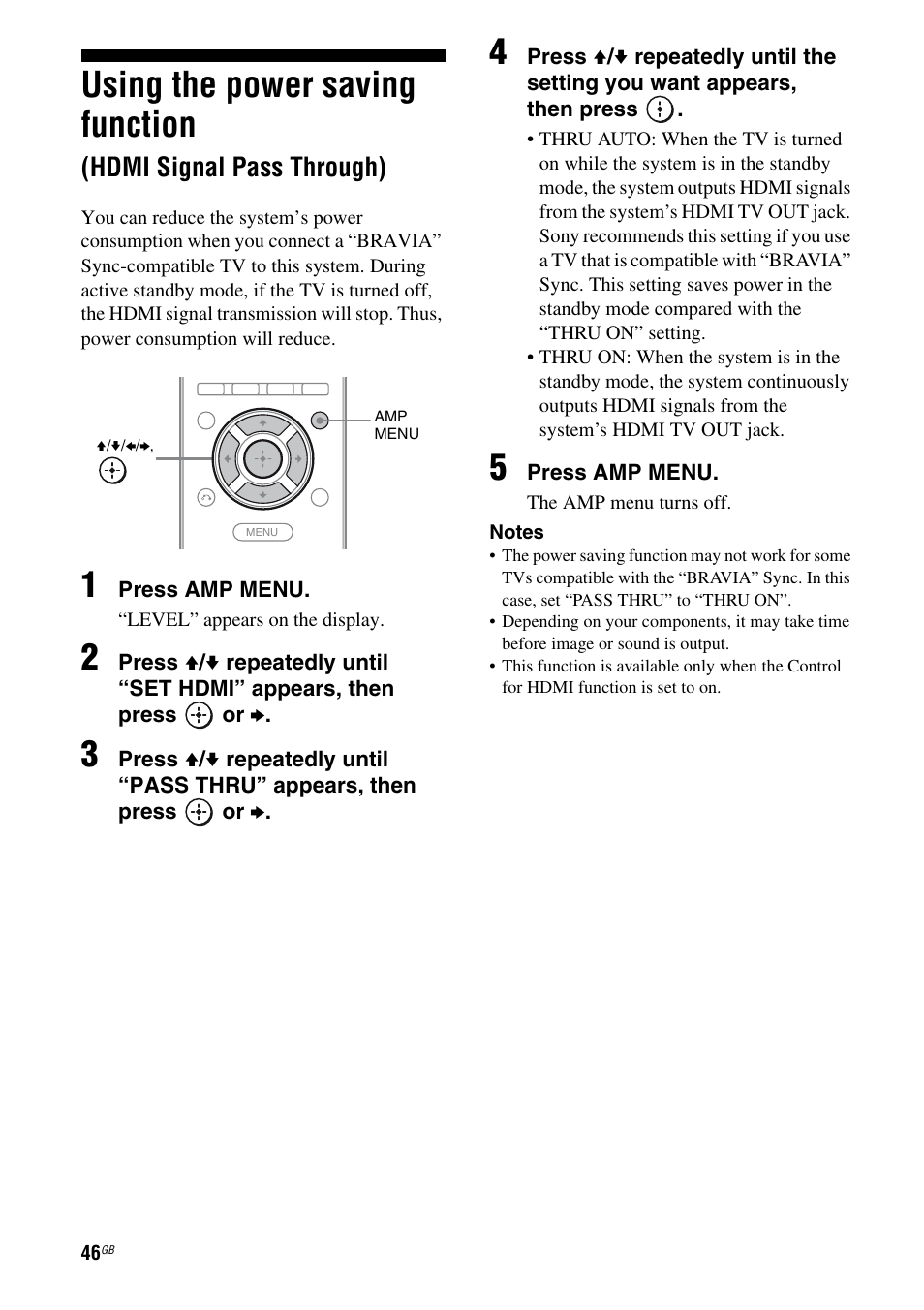 Using the power saving function, Hdmi signal pass through) | Sony HT-AF5 User Manual | Page 46 / 80