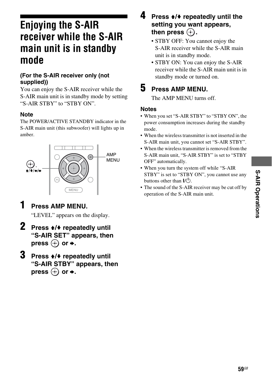 Enjoying the s-air receiver while the, S-air main unit is in standby mode | Sony HT-AF5 User Manual | Page 59 / 80