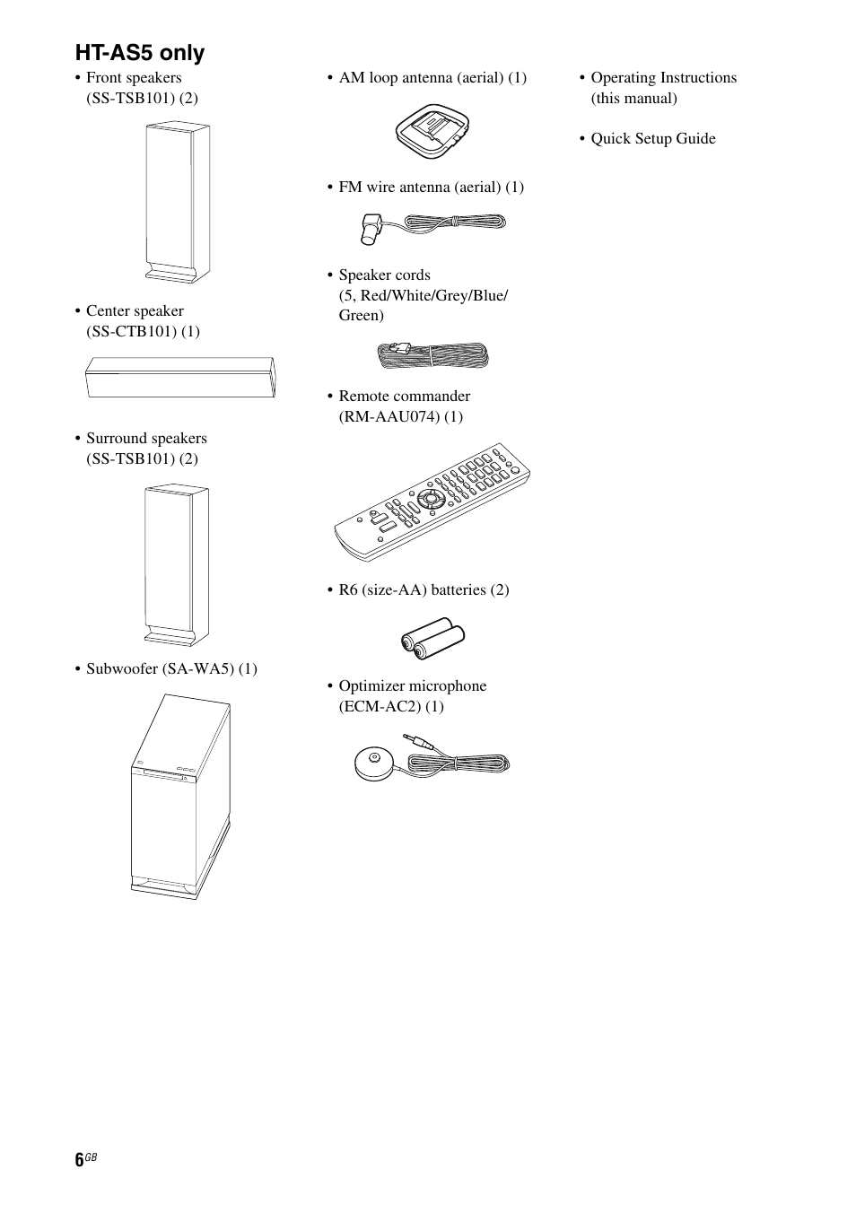 Ht-as5 only | Sony HT-AF5 User Manual | Page 6 / 80