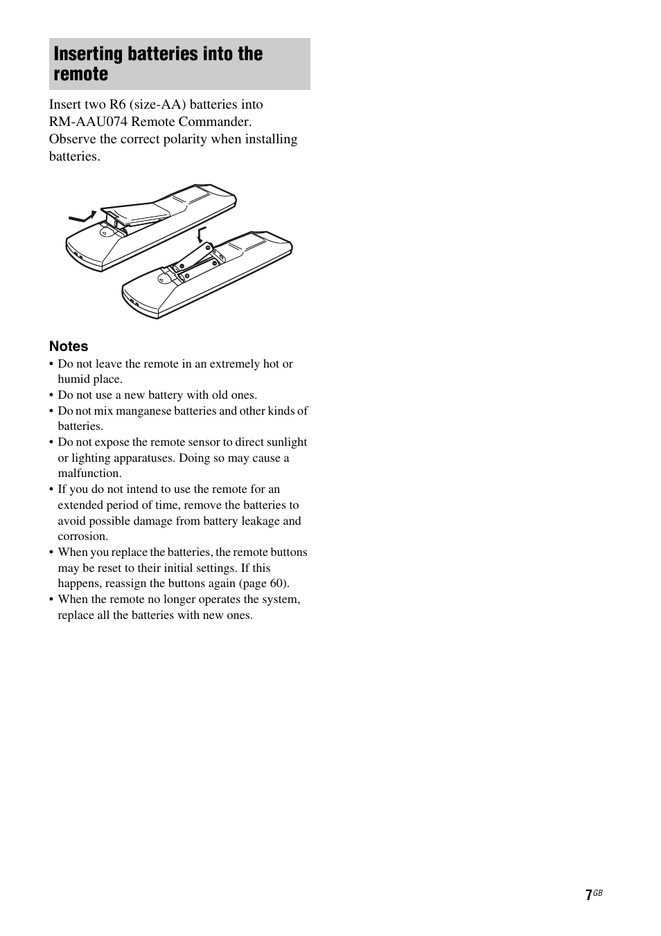 Inserting batteries into the remote | Sony HT-AF5 User Manual | Page 7 / 80