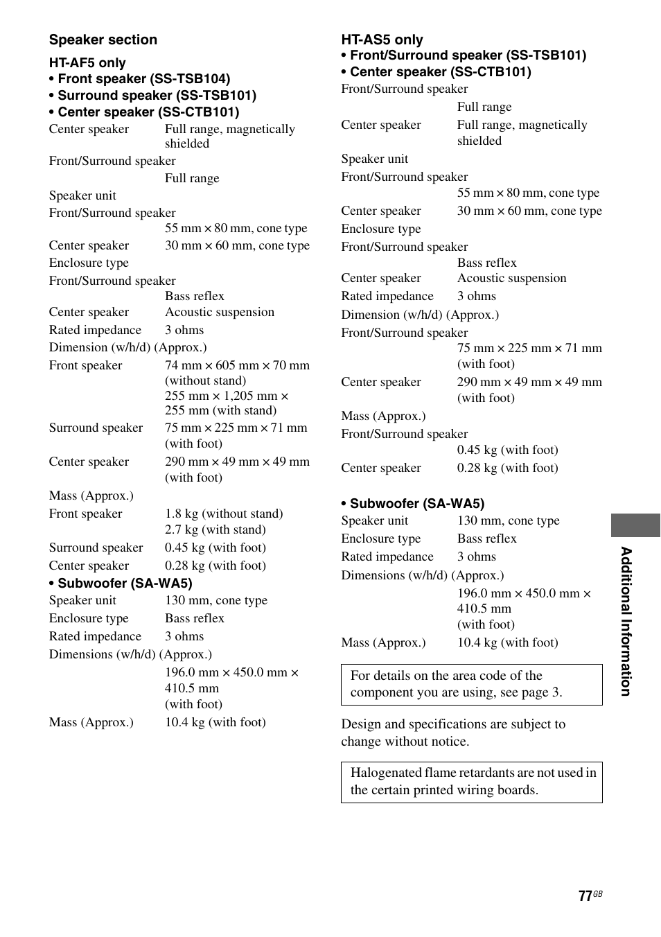 Sony HT-AF5 User Manual | Page 77 / 80