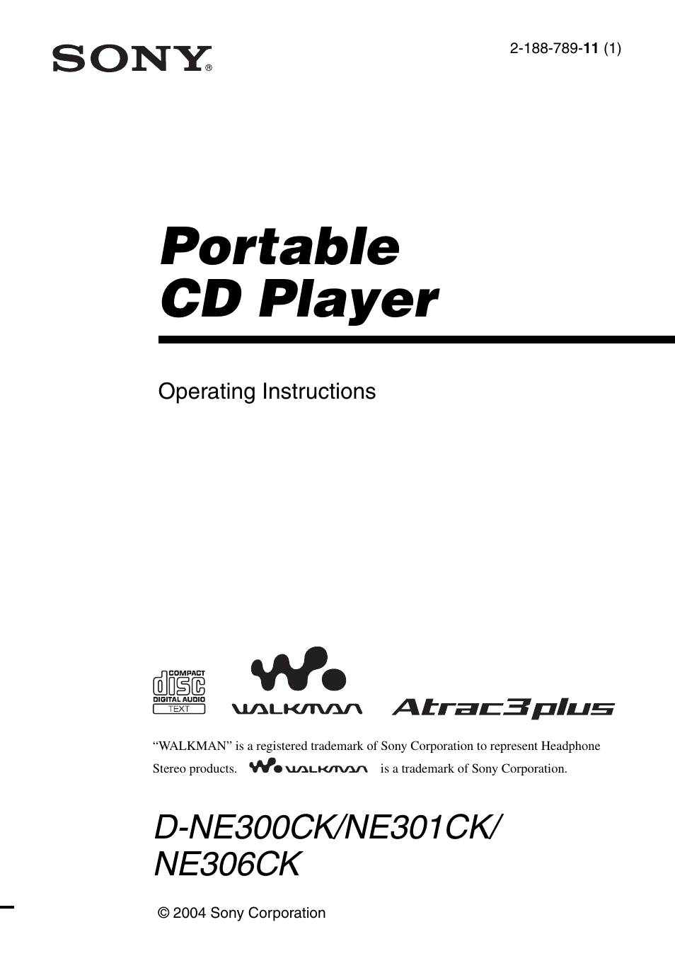 Sony Atrac3/MP3 CD Walkman D-NE306CK User Manual | 40 pages