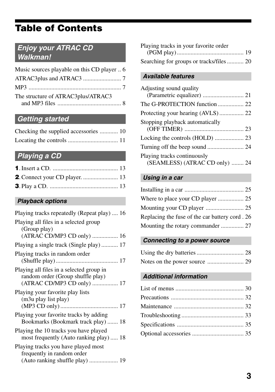 Sony Atrac3/MP3 CD Walkman D-NE306CK User Manual | Page 3 / 40