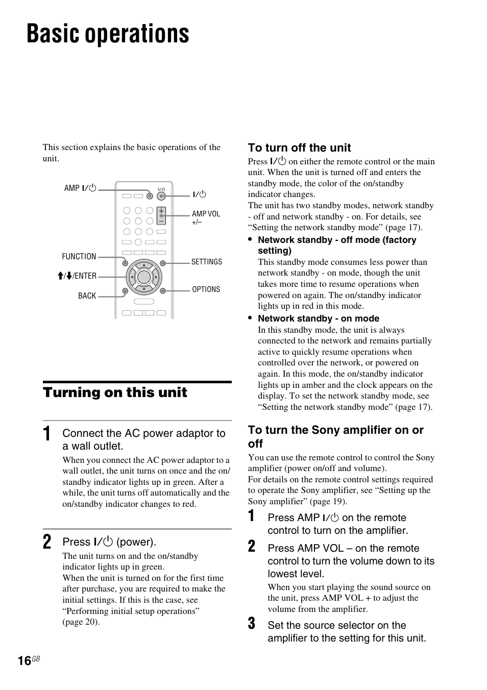 Basic operations, Turning on this unit, E 16 | Sony NAC-SV10I User Manual | Page 16 / 92