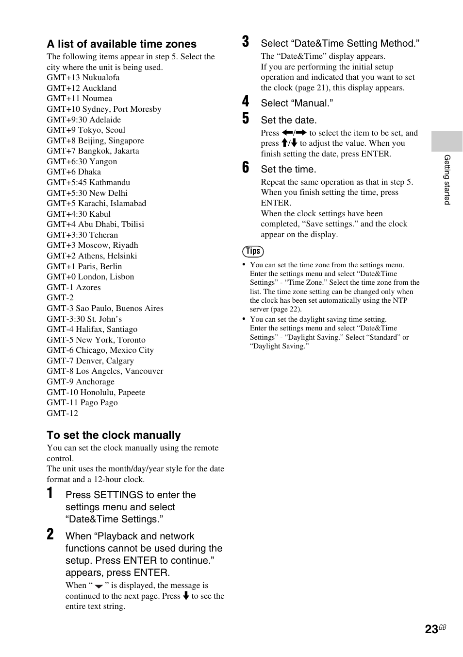 5 of “to set the clock manually, E 23 | Sony NAC-SV10I User Manual | Page 23 / 92