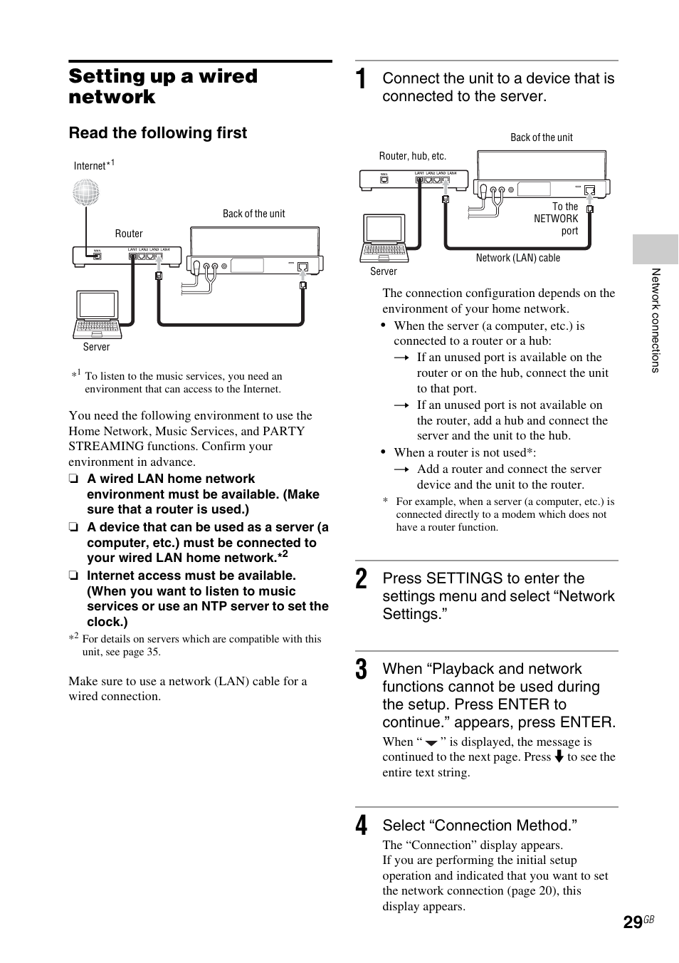 Setting up a wired network, 4 of “setting up a wired network, Ep 1 of “setting up a wired network | Read the following first | Sony NAC-SV10I User Manual | Page 29 / 92