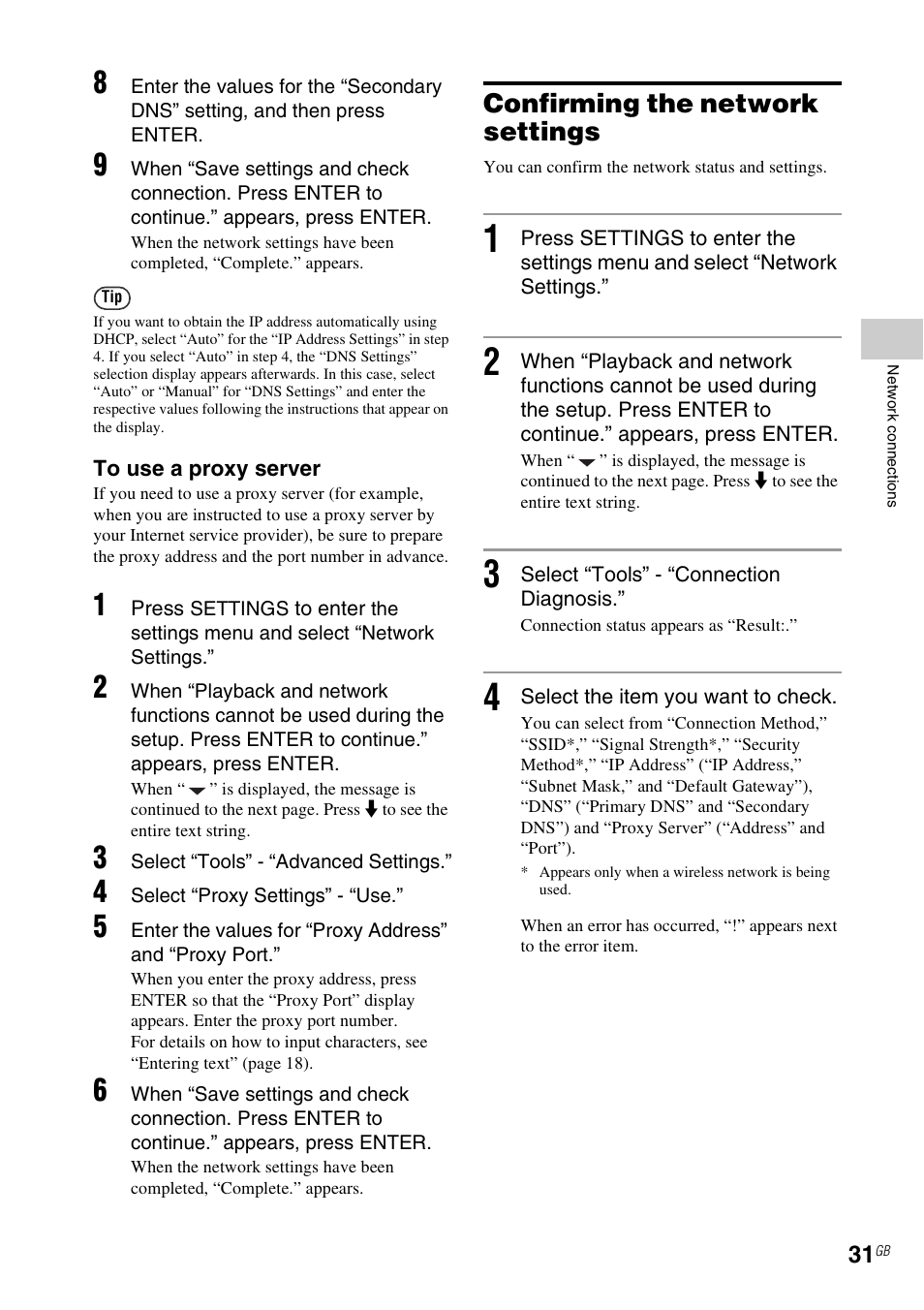 Confirming the network settings | Sony NAC-SV10I User Manual | Page 31 / 92