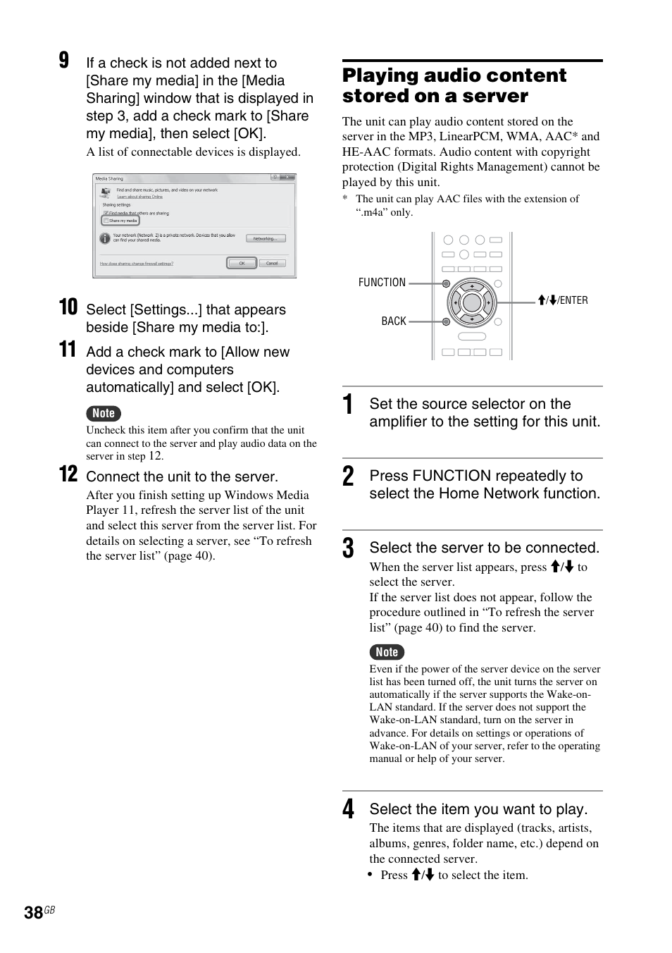 Playing audio content stored on a server | Sony NAC-SV10I User Manual | Page 38 / 92