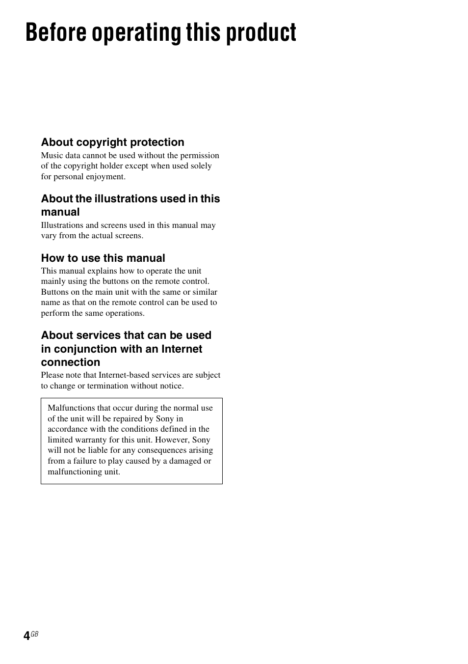 Before operating this product | Sony NAC-SV10I User Manual | Page 4 / 92