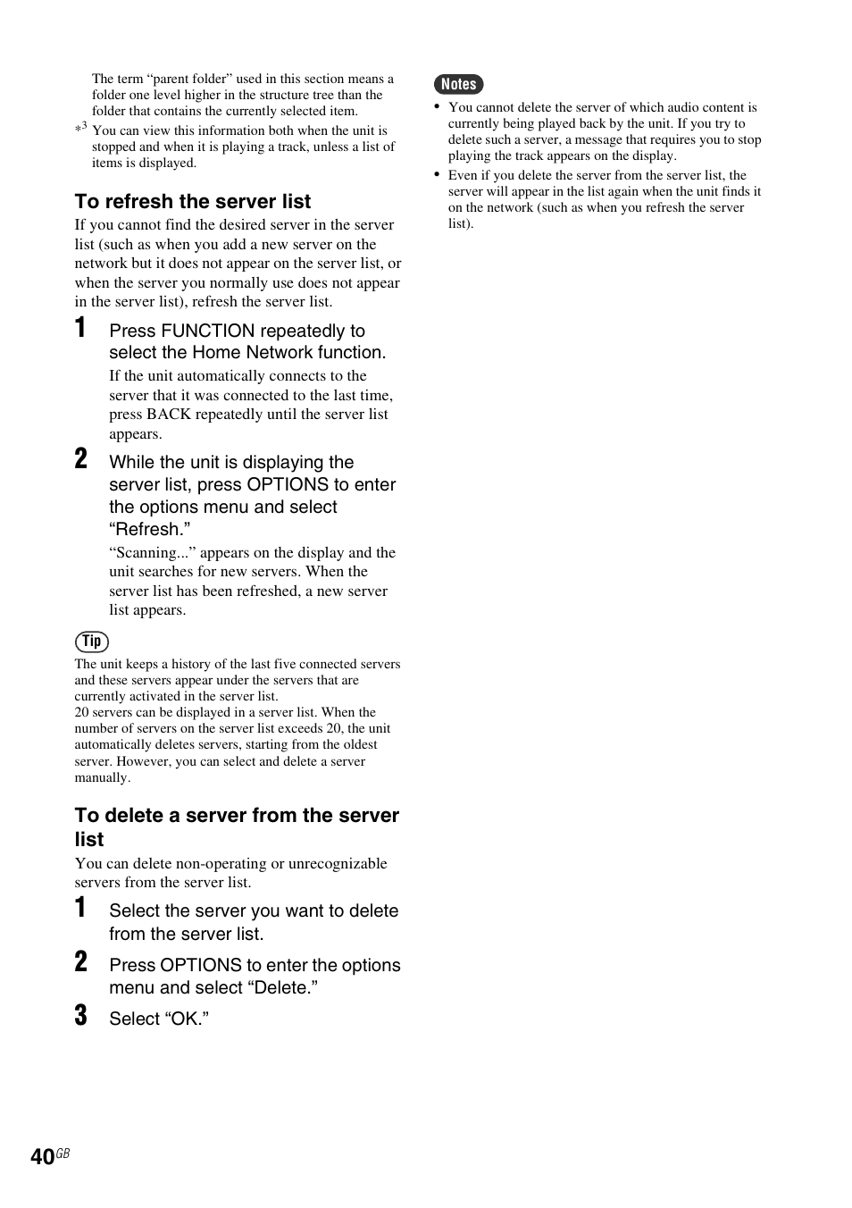 To refresh the server list, E 40) | Sony NAC-SV10I User Manual | Page 40 / 92