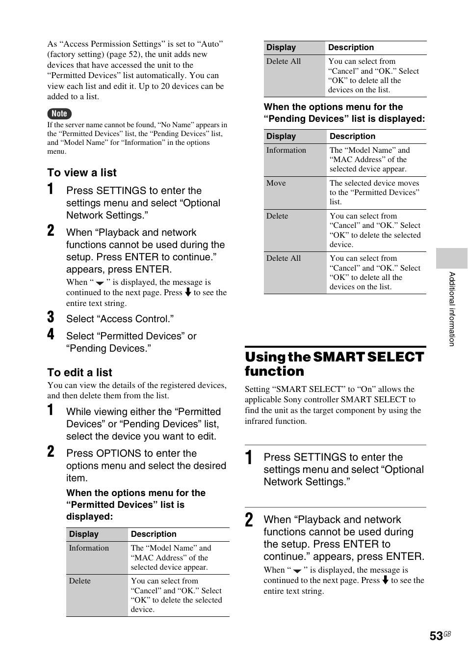 Using the smart select function, To edit a list | Sony NAC-SV10I User Manual | Page 53 / 92