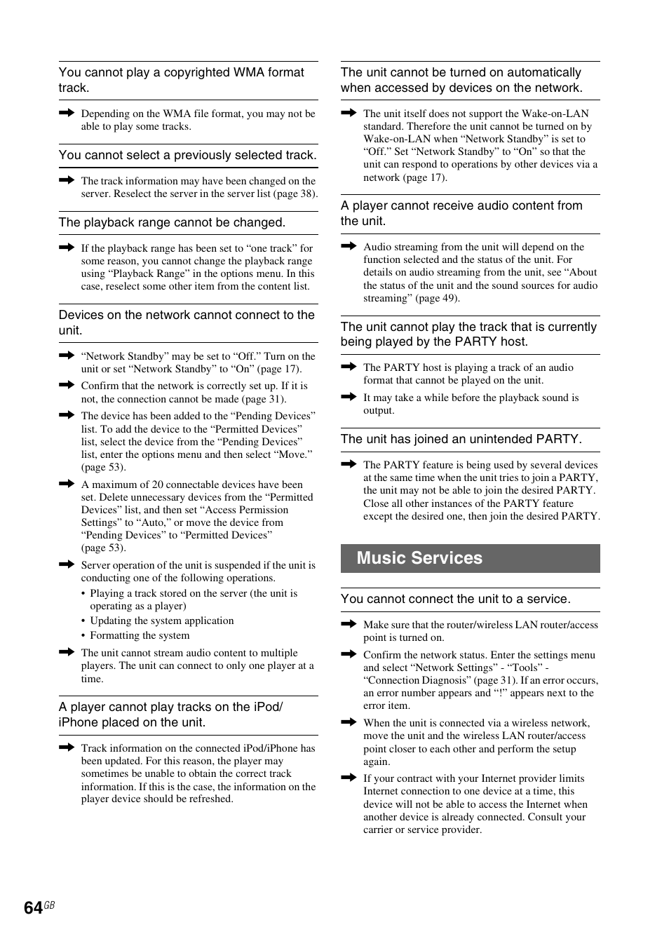 Music services | Sony NAC-SV10I User Manual | Page 64 / 92