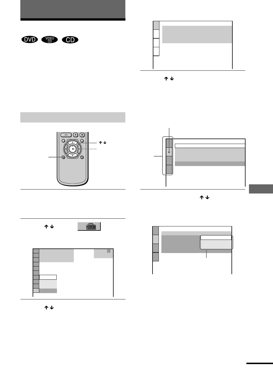 Settings and adjustments, Using the setup display, How to use the setup display | Se ttings a nd adjus tme nt s | Sony DVP-NS700P User Manual | Page 67 / 88