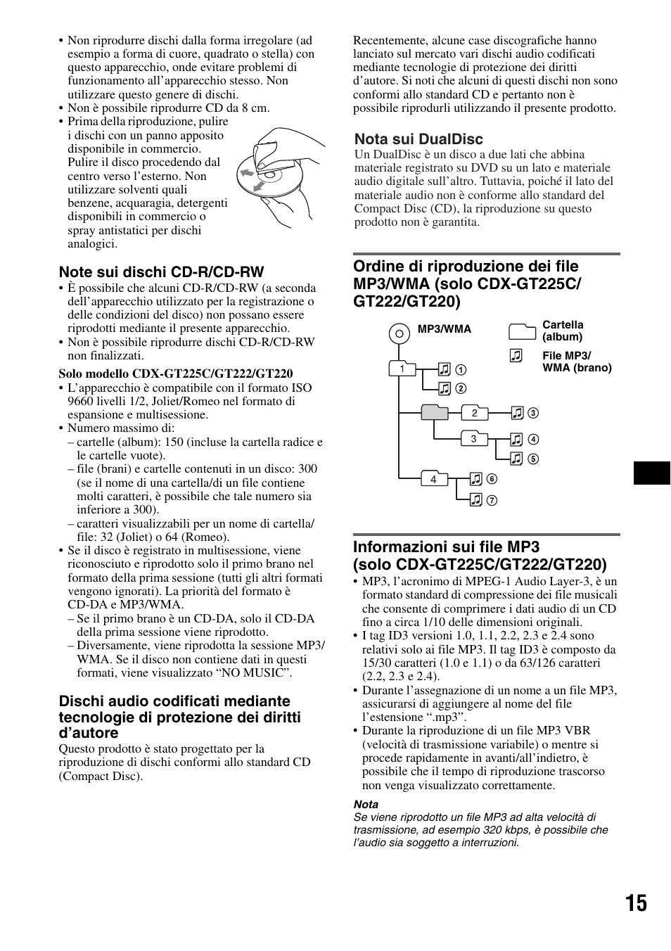 Ordine di riproduzione dei file, Solo cdx-gt225c/gt222/gt220) | Sony CDX-GT225C User Manual | Page 73 / 100