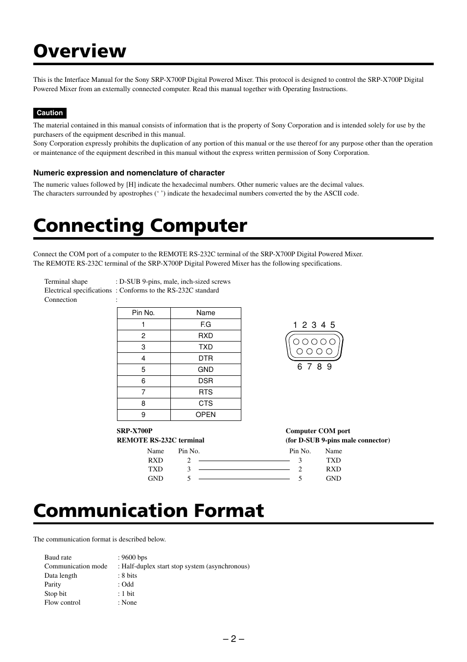 Overview, Connecting computer, Communication format | Sony SRP-X700P User Manual | Page 2 / 54