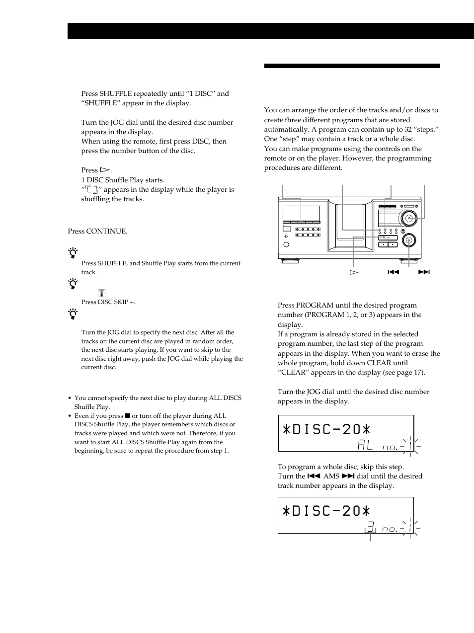 Creating your own program ( program play), Creating your own program (program play), Playing cds | Creating a program on the player 1 | Sony CDP-M333ES User Manual | Page 16 / 36