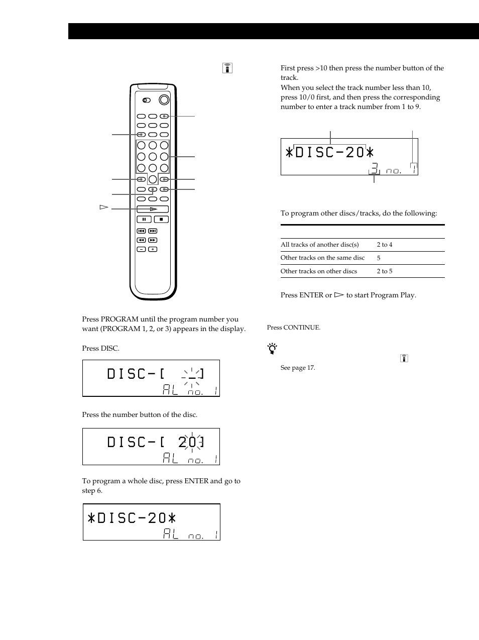 D i s c, Playing cds, Creating a program using the remote z | Sony CDP-M333ES User Manual | Page 18 / 36