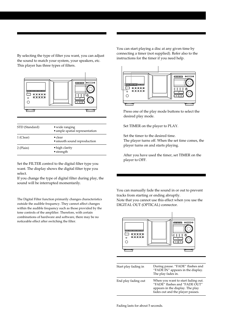 Using the timer, Fading in or out, Playing cds | Sony CDP-M333ES User Manual | Page 19 / 36