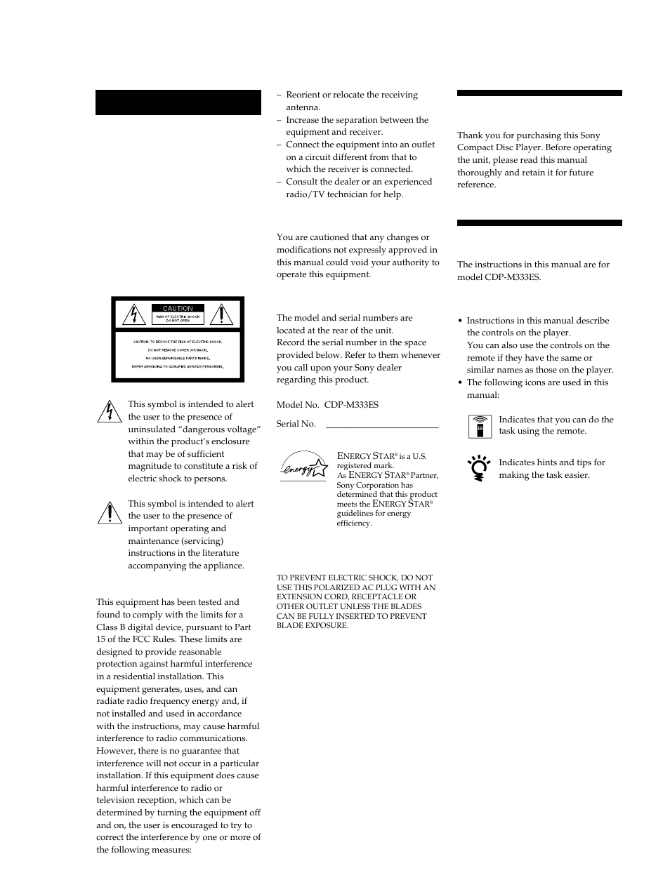 Welcome, About this manual, 2warning | Sony CDP-M333ES User Manual | Page 2 / 36