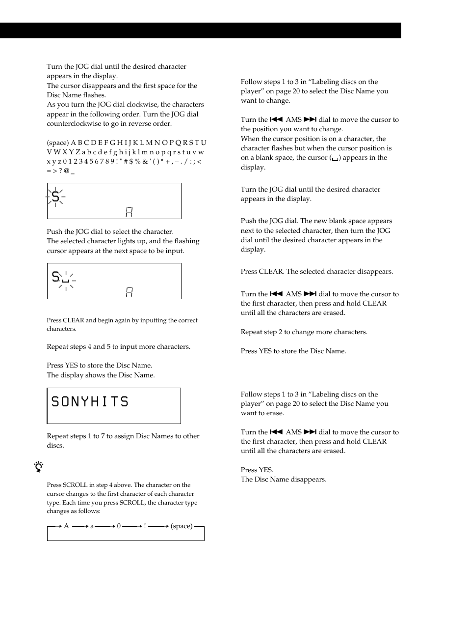 Storing information about cds (custom files), Storing information about cds (custom files) 4, Changing the disc name 1 | Erasing the disc name 1 | Sony CDP-M333ES User Manual | Page 21 / 36