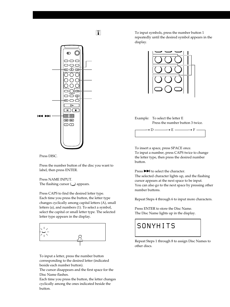 Storing information about cds (custom files), Labeling discs using the remote z | Sony CDP-M333ES User Manual | Page 22 / 36