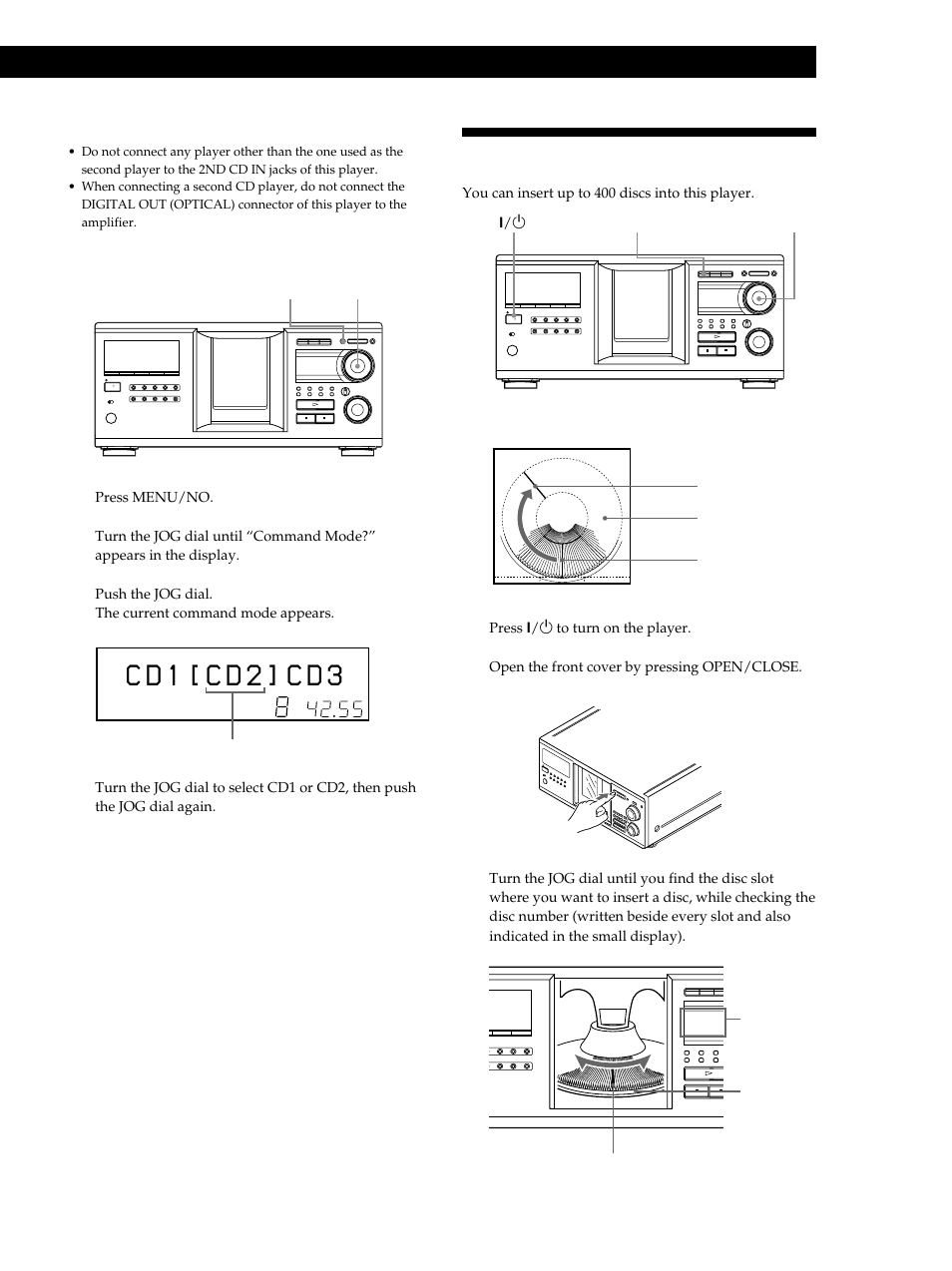 Inserting cds, C d 1 [ c d ] c 2 d 3, Getting started | Changing the command mode of the player 1 | Sony CDP-M333ES User Manual | Page 7 / 36