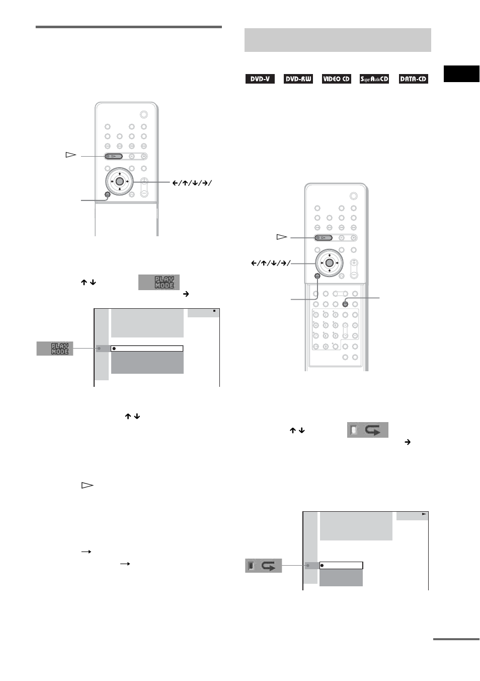 Playing repeatedly, Repeat play), Setting the shuffle mode in the control menu | Sony DAV-LF10 User Manual | Page 53 / 120